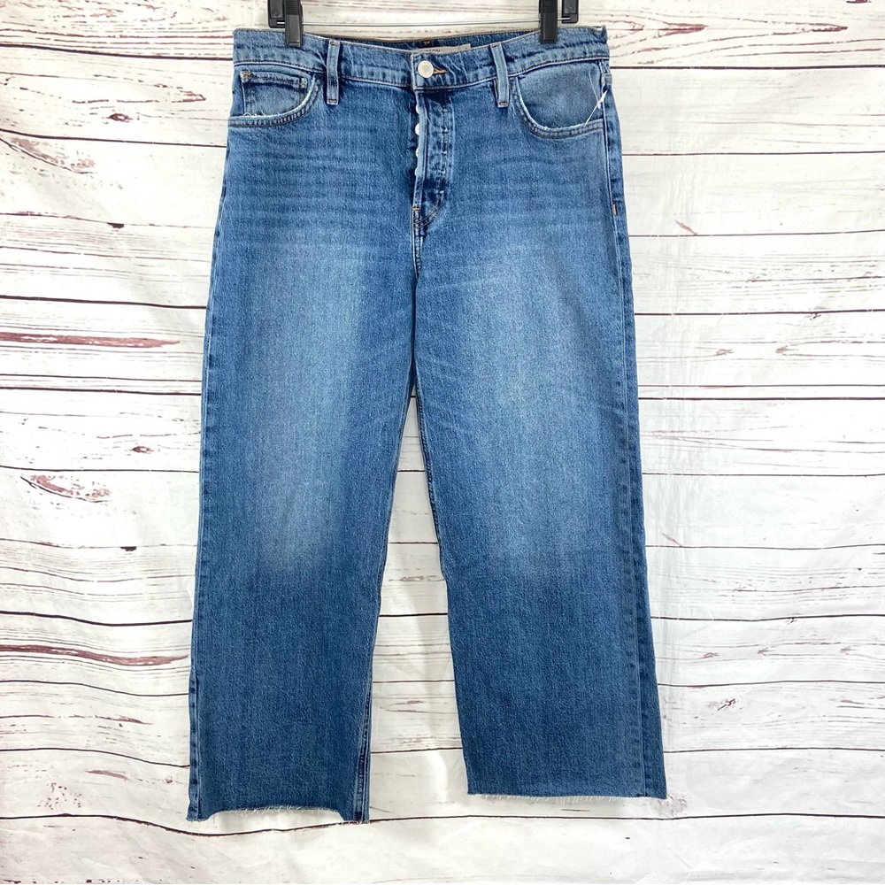 Hudson Rosie Jeans Women’s 31 Blue High-Rise Wide Leg Cropped button-fly Raw Hem